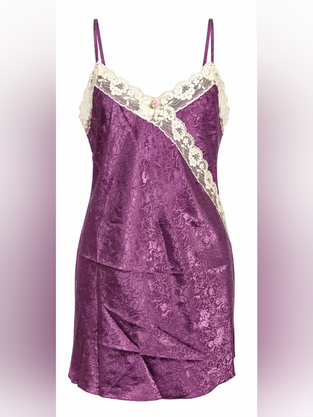 Vintage Angelique negligee purple satin lace slip dress romantic lingerie y2k